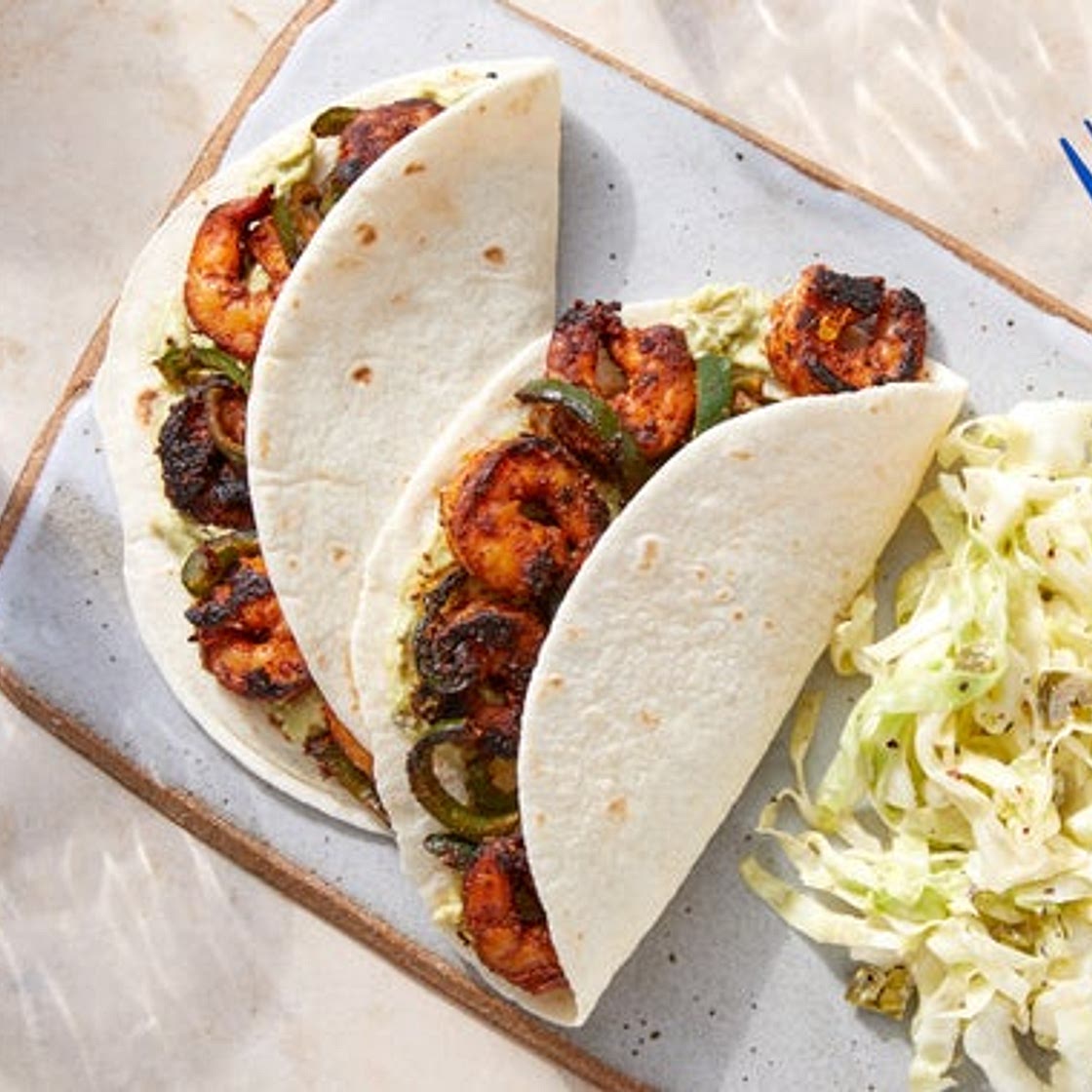 Mexican-Spiced Shrimp Tacos with Guacamole & Spicy Cabbage Slaw