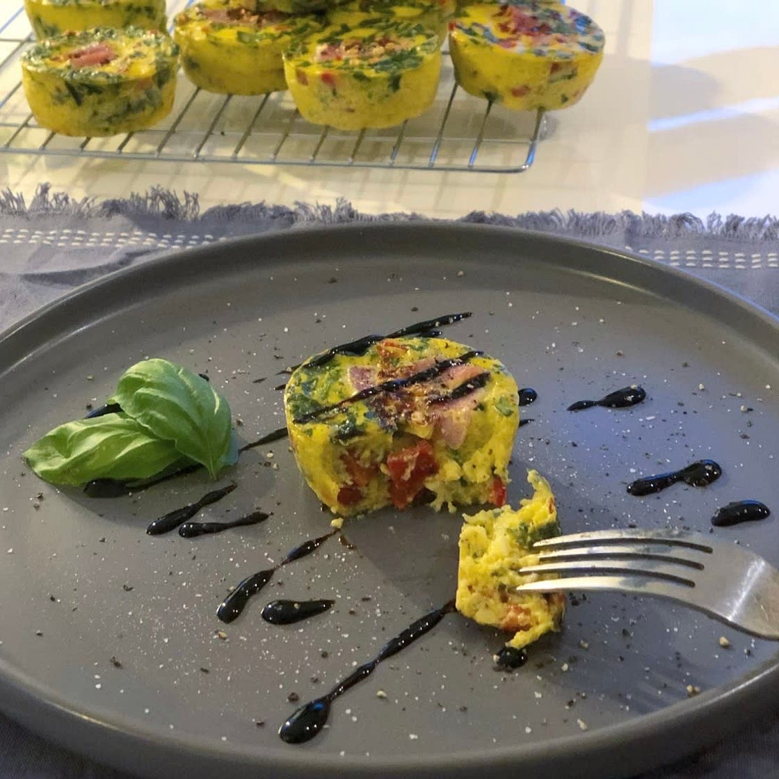 Halloumi and spinach egg frittata breakfast muffin