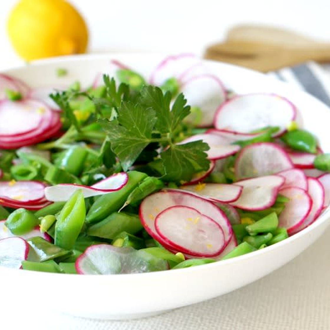 Spring snap pea salad with honey lemon vinaigrette