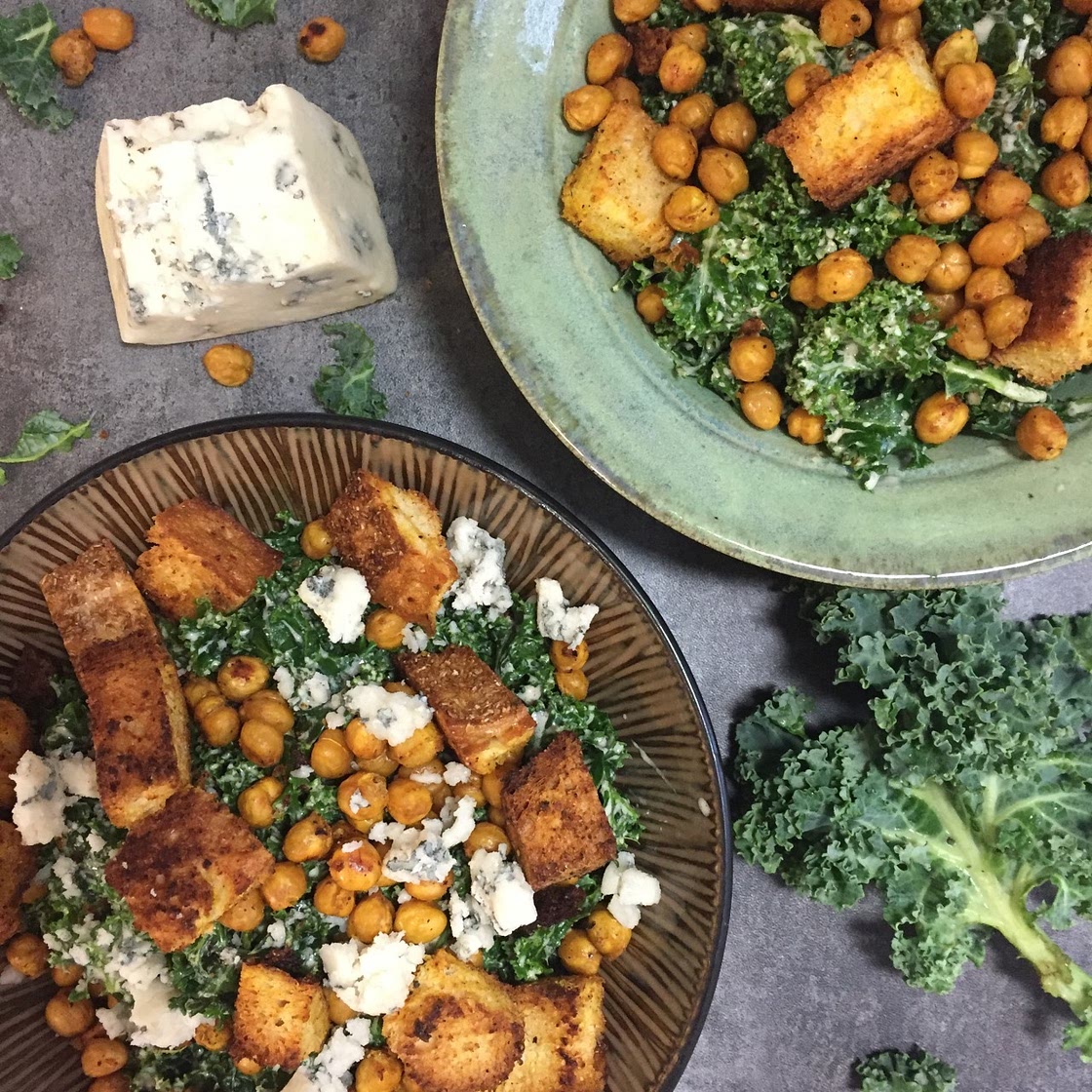 Blue Cheese Chickpea Massaged Kale Salad