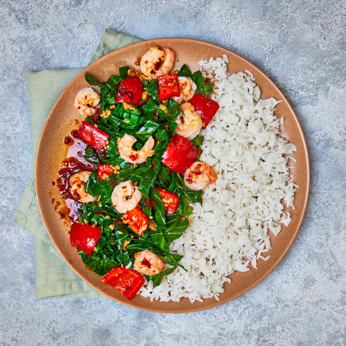 Speedy Ginger & Chilli Prawns with Rice