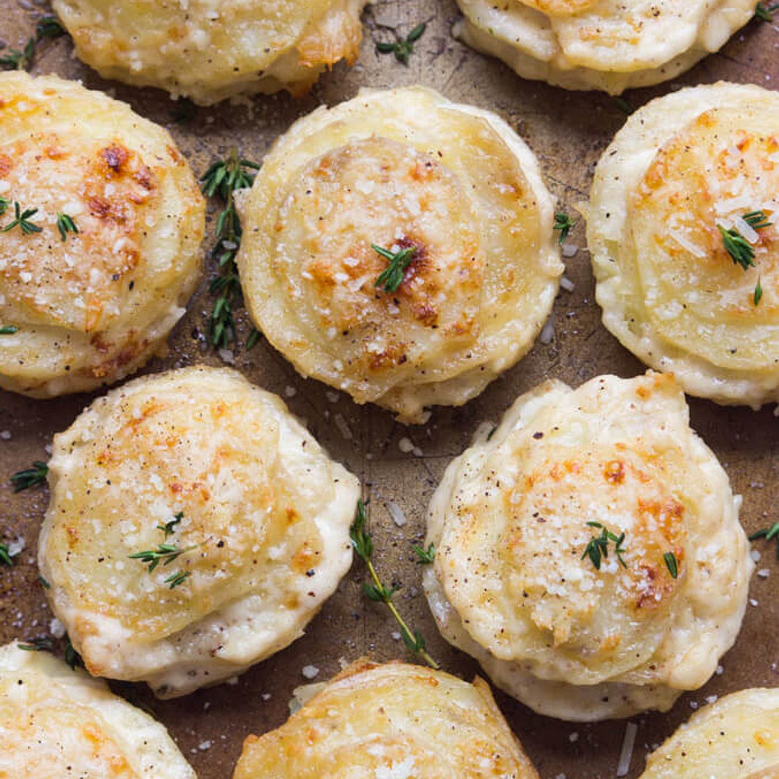 Creamy Potato Stacks with Garlic, Thyme, and Parmesan