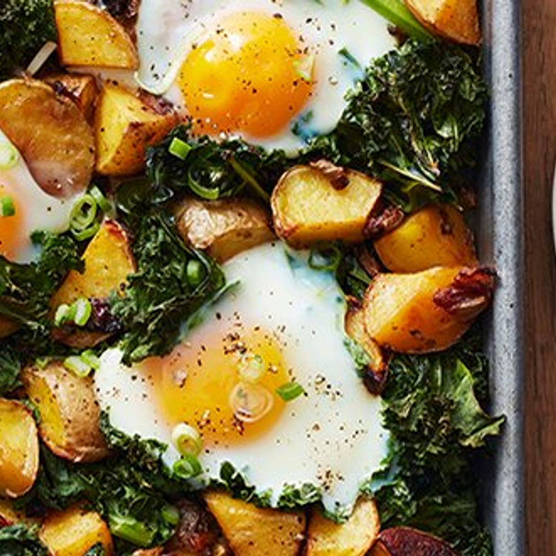 Kale, Potatoes and eggs breakfast