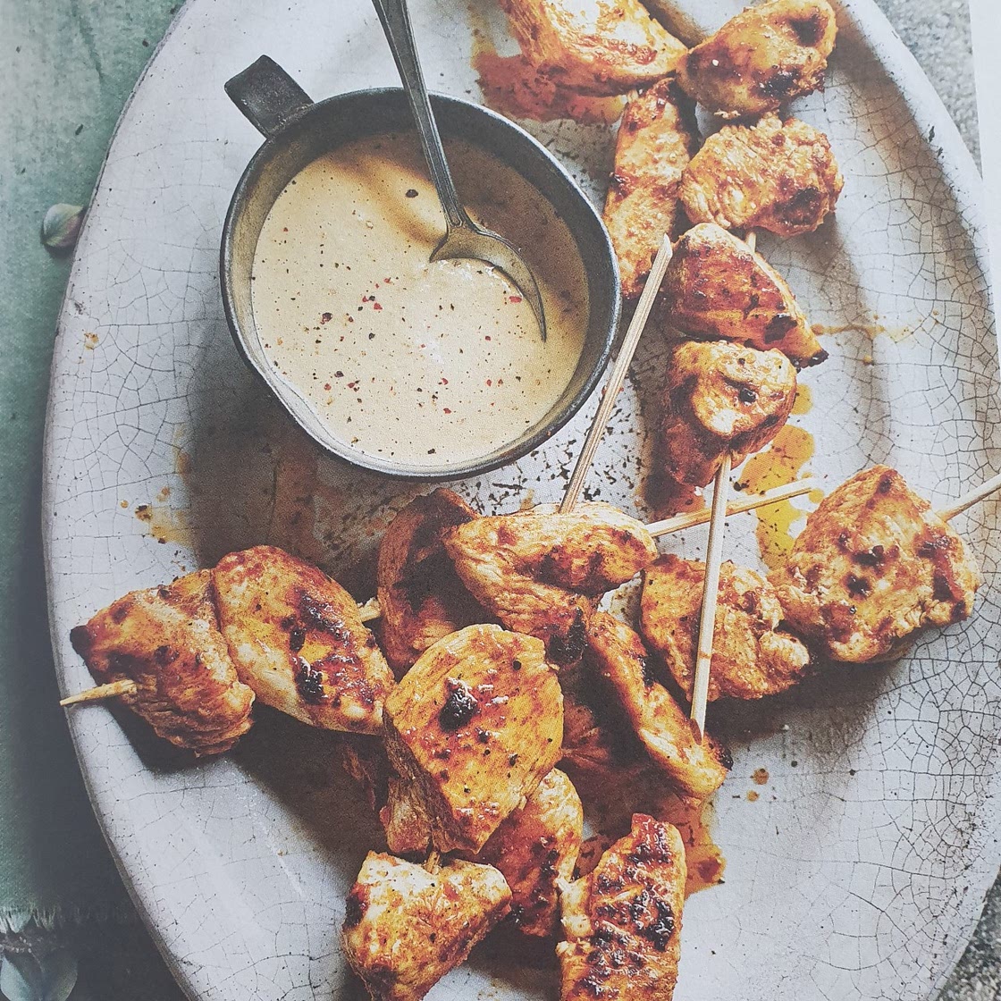 chicken kebabs with cashew satay