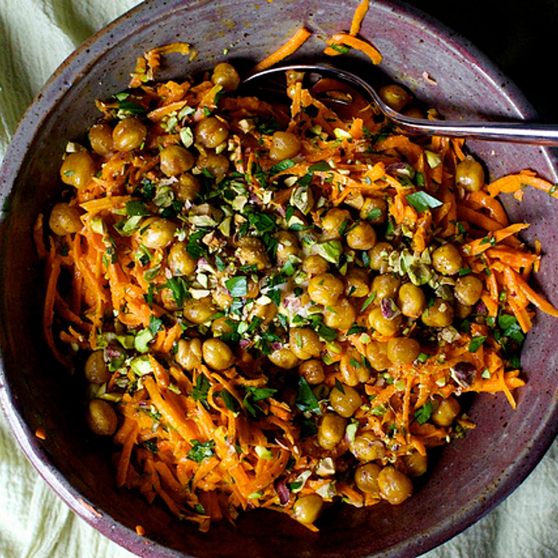 carrot salad with tahini and crisped chickpeas