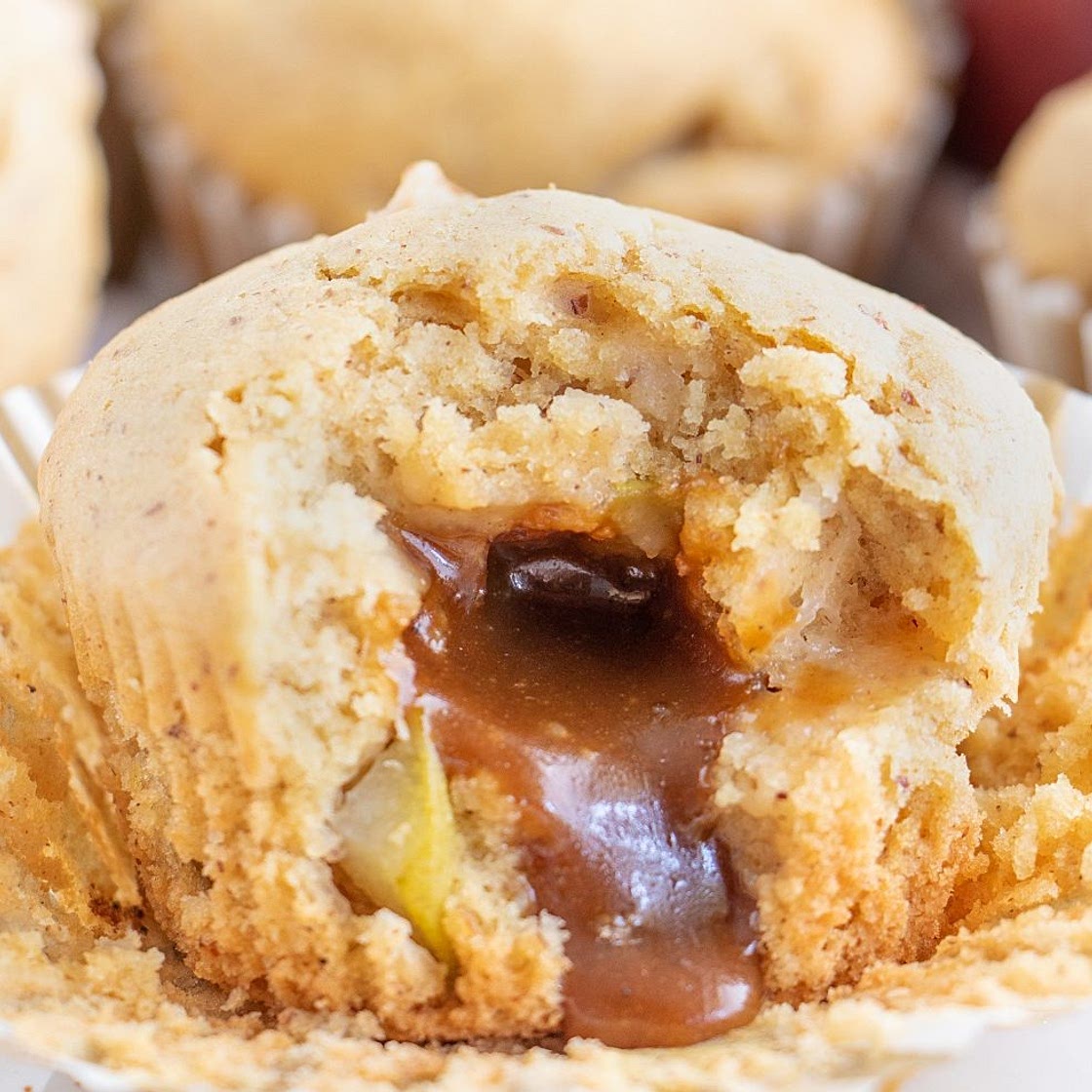 Vegan Pear Ginger Muffins Filled with Caramel