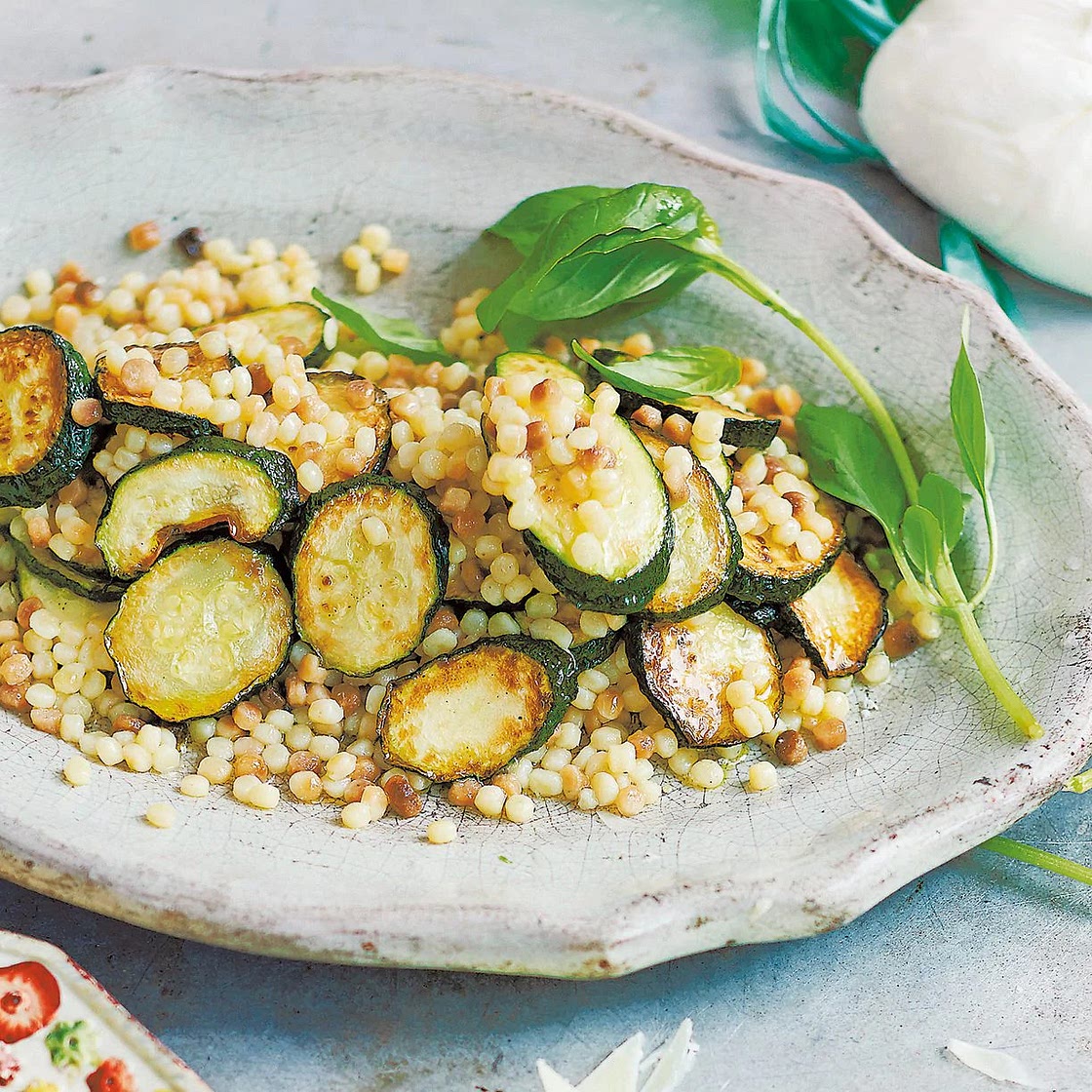 Griddled courgettes, burrata and fregola salad recipe