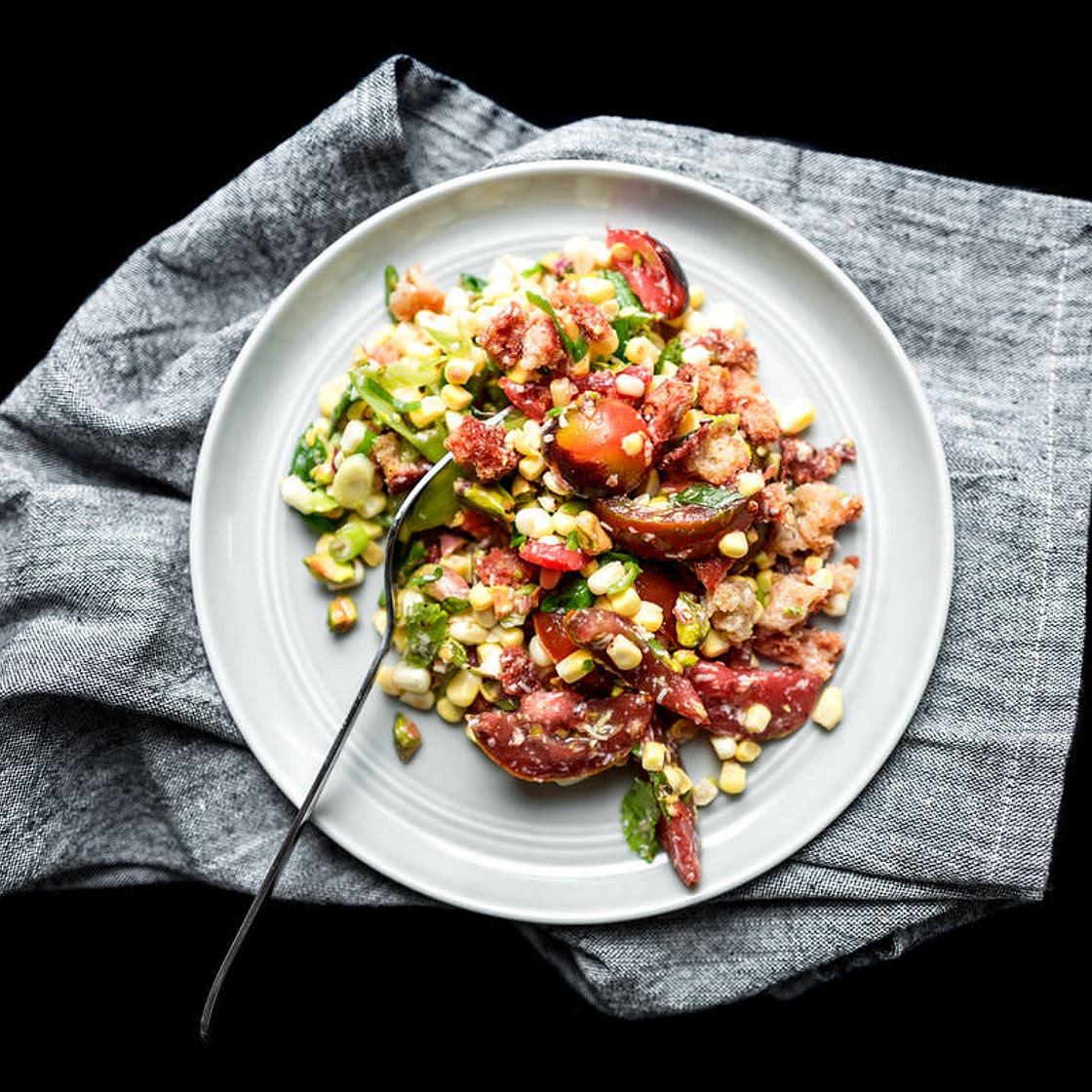 joshua mcfadden's corn and tomato salad with torn croutons — THE BUTTER LAB