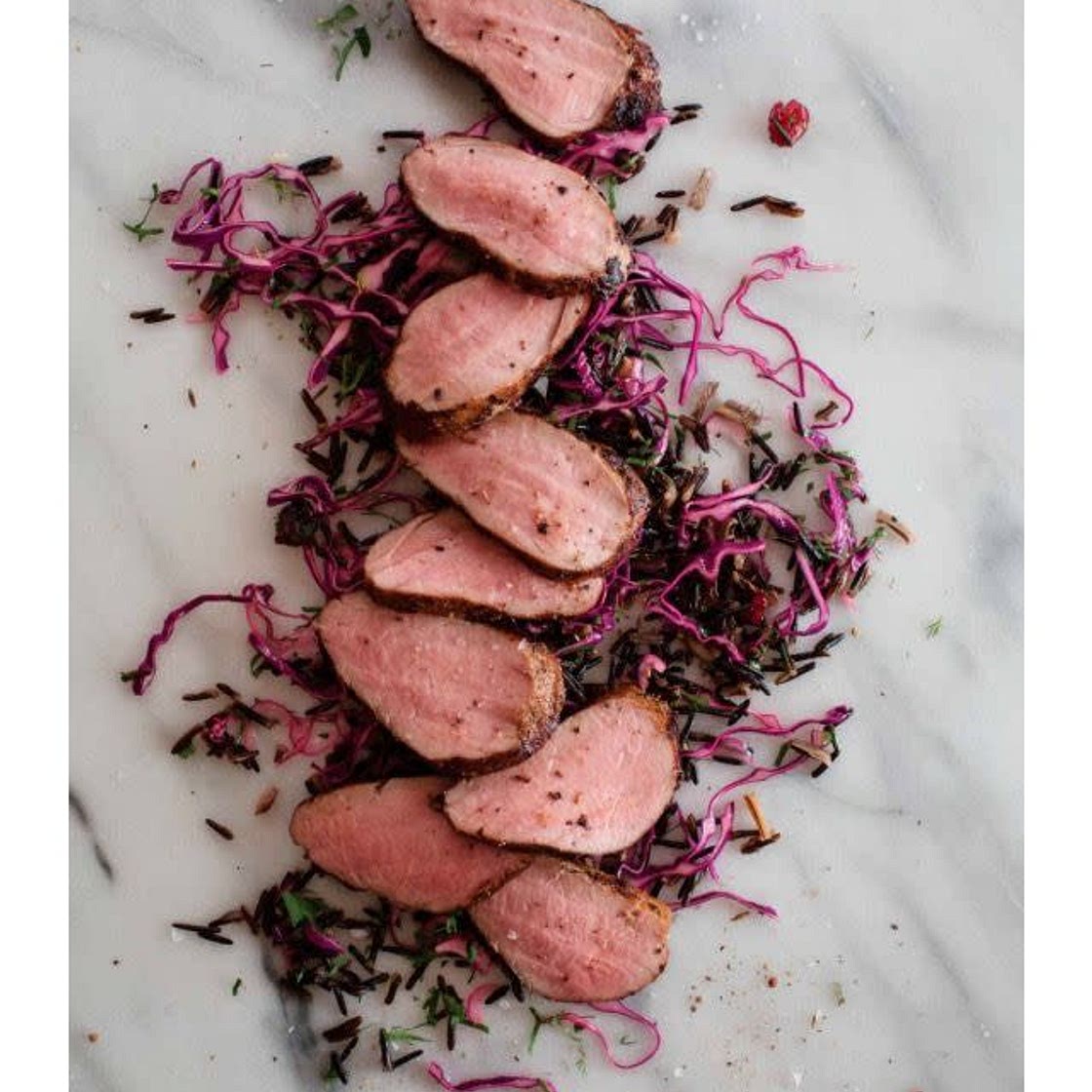 Coffee-spiced Pork Tenderloin With Wild Rice And Red Cabbage Slaw
