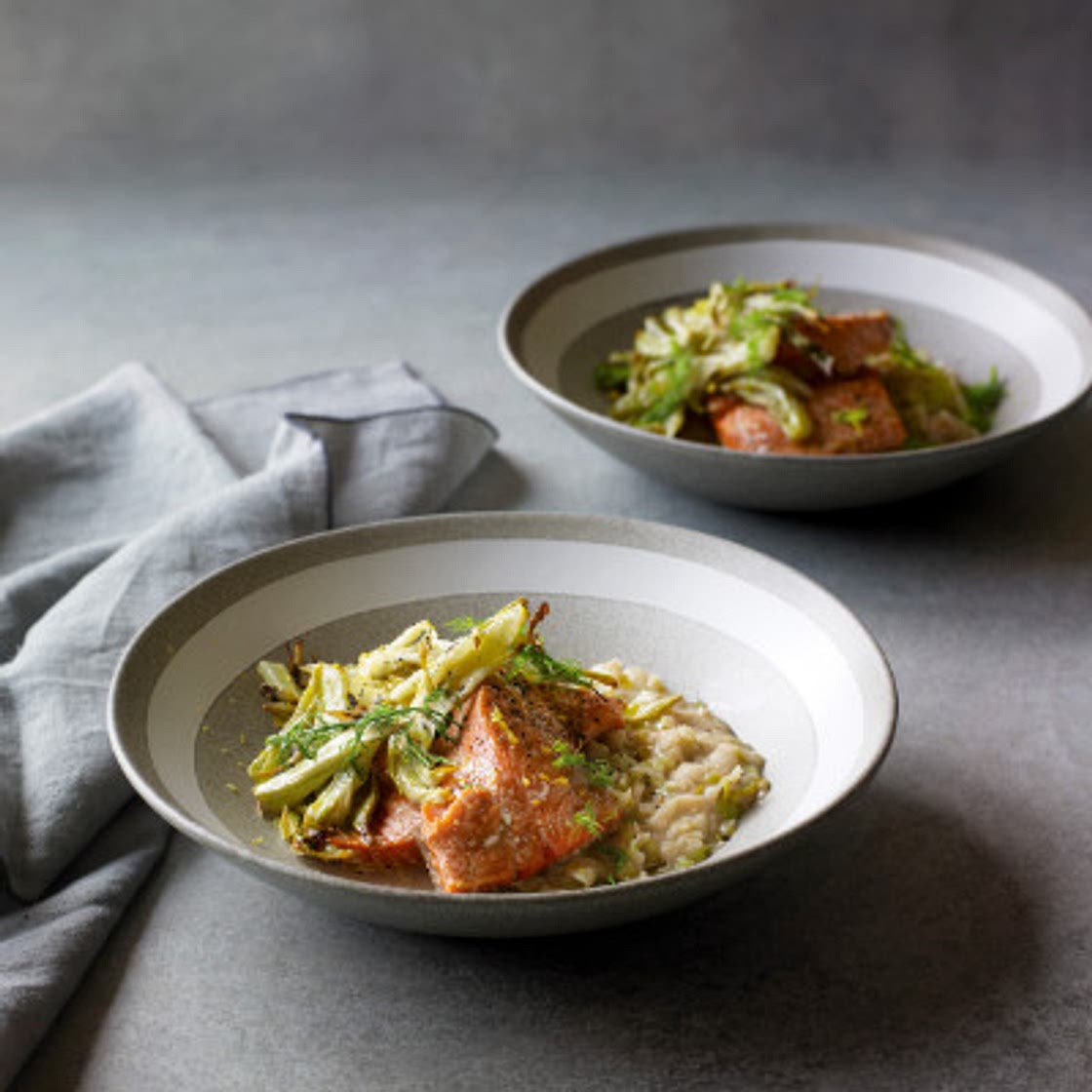 Salmon & fennel with cannellini bean mash