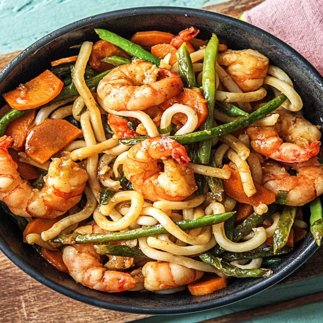 Shrimp Lo Mein with Udon Noodles, Green Beans, & Carrots