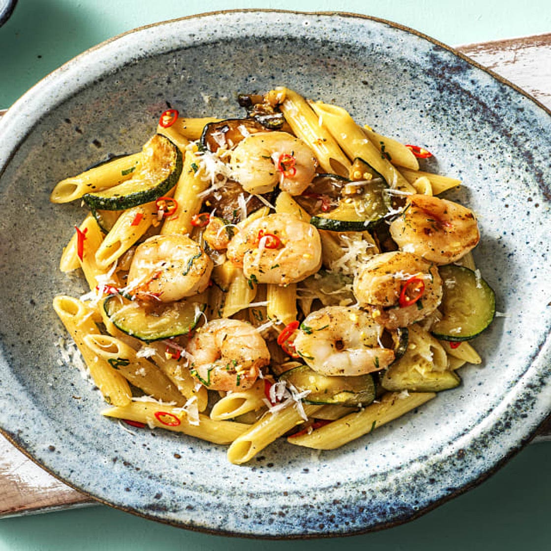 Shrimp Penne With a Kick with Garlic Herb Butter and Peppers
