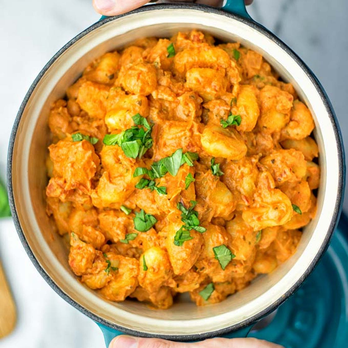Gnocchi with Garlic Cream Tomato Sauce