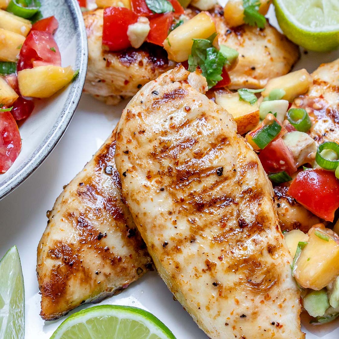 This Grilled Lime Chicken + Fresh Peach Salsa Recipe is Fantastic!