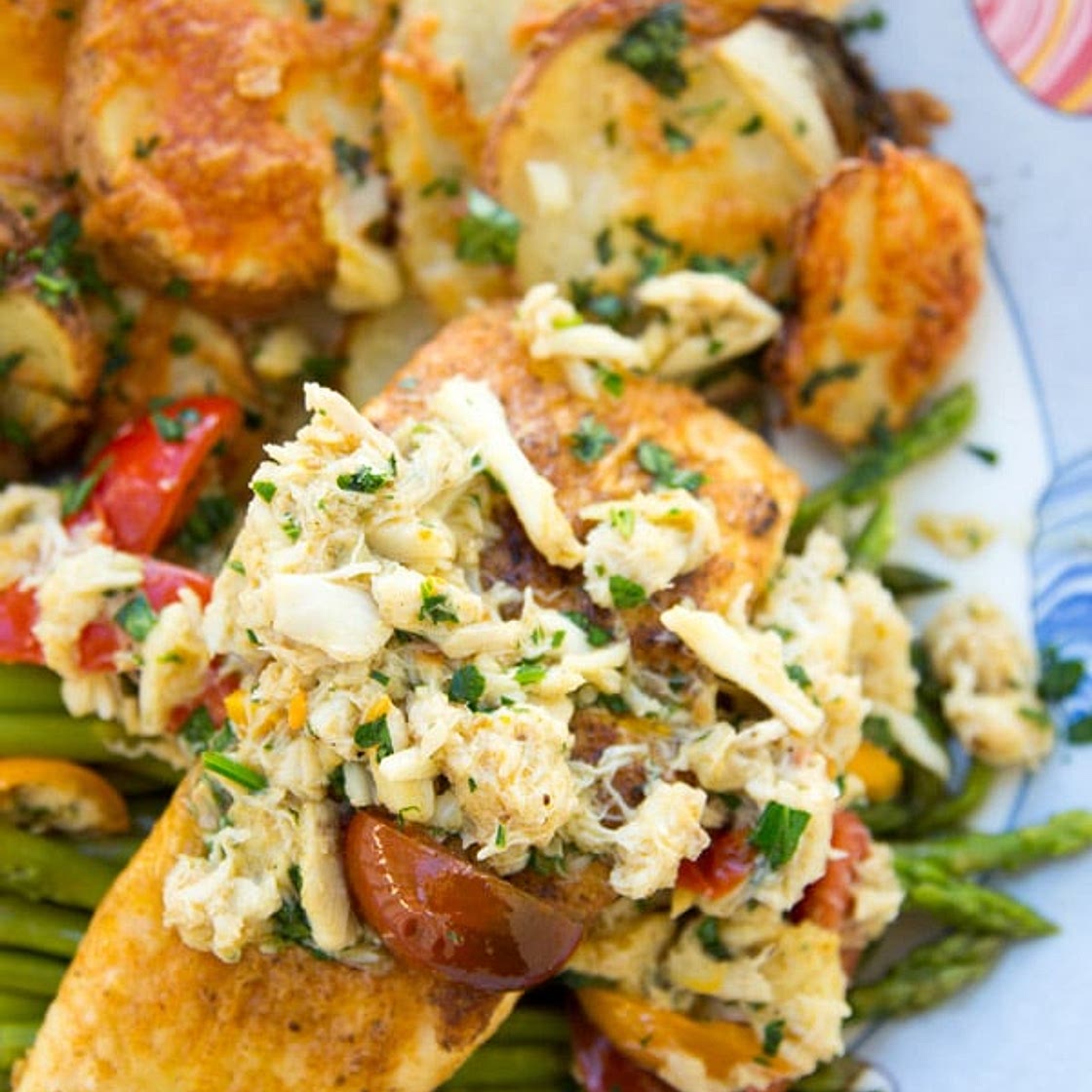 Pan Seared Halibut with a Garlic Crab Topping