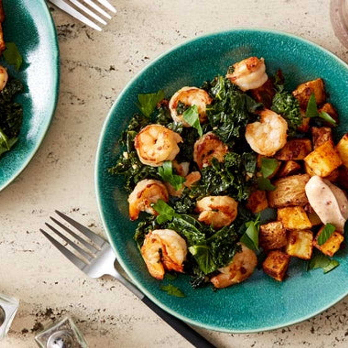 Garlic Butter Shrimp & Kale with Smoky Roasted Potatoes