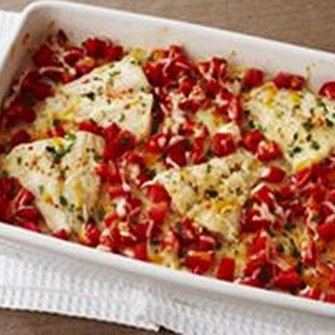 Cheesy Tomato Fish Bake