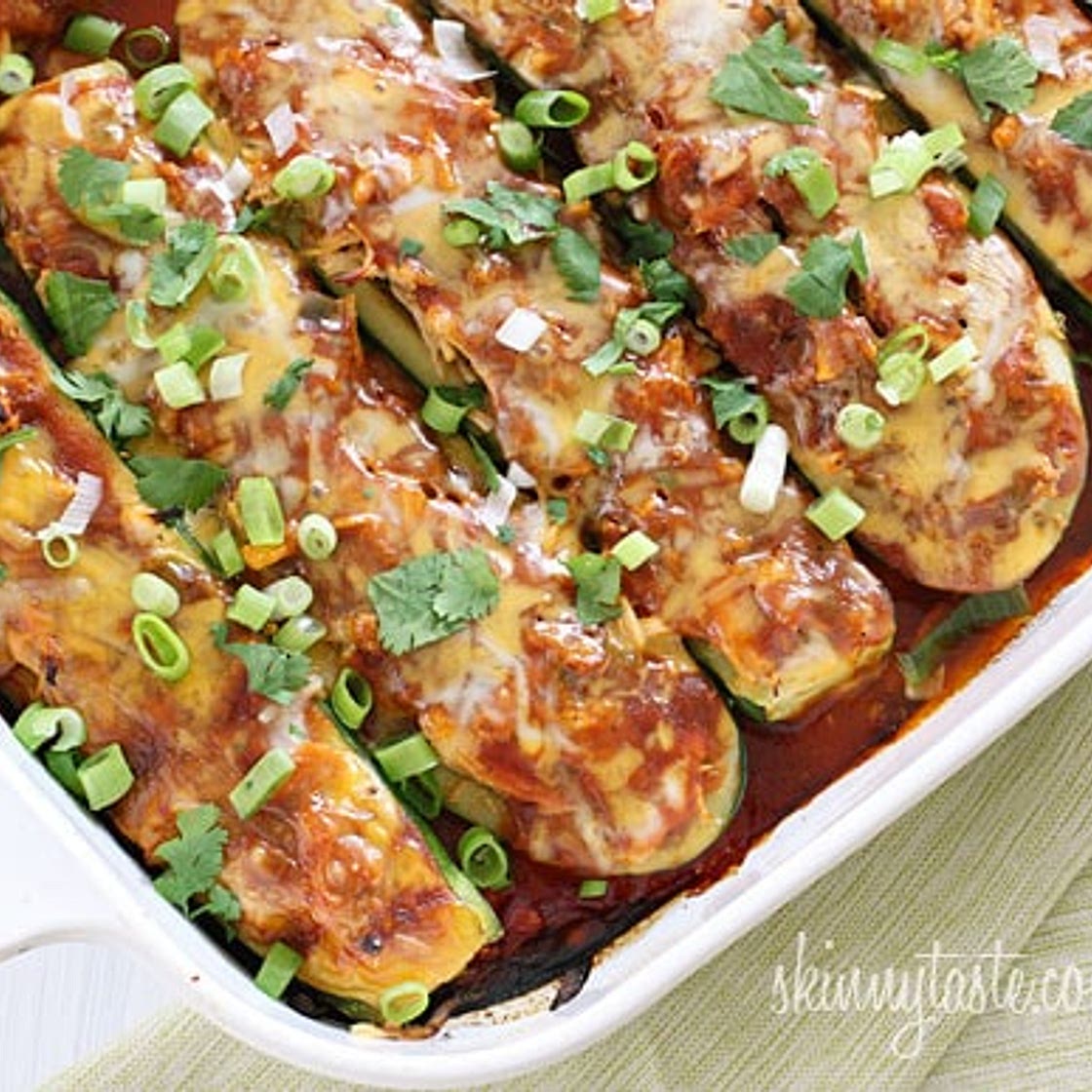 Chicken Enchilada Stuffed Zucchini Boats