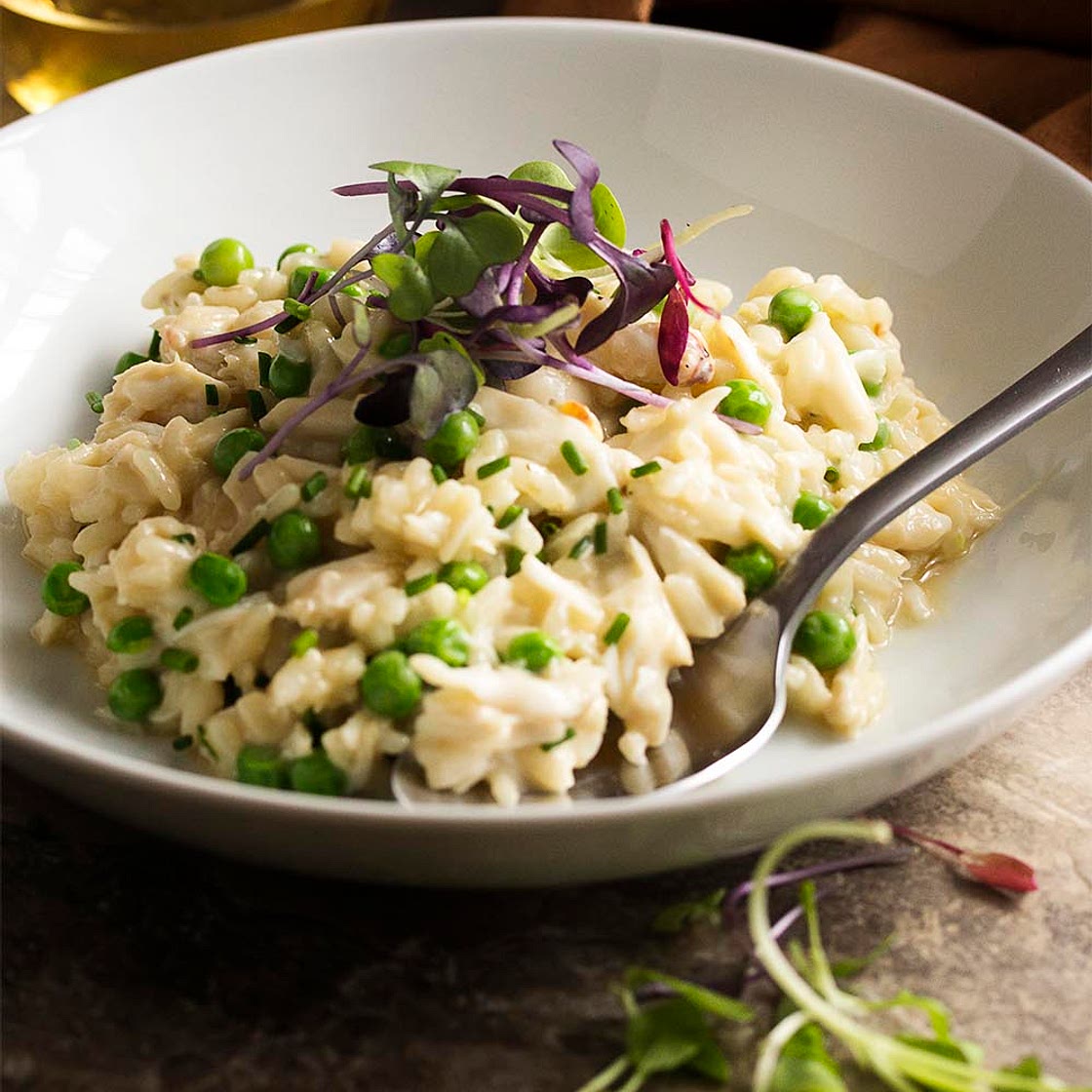 Crab Risotto with Mascarpone and Peas