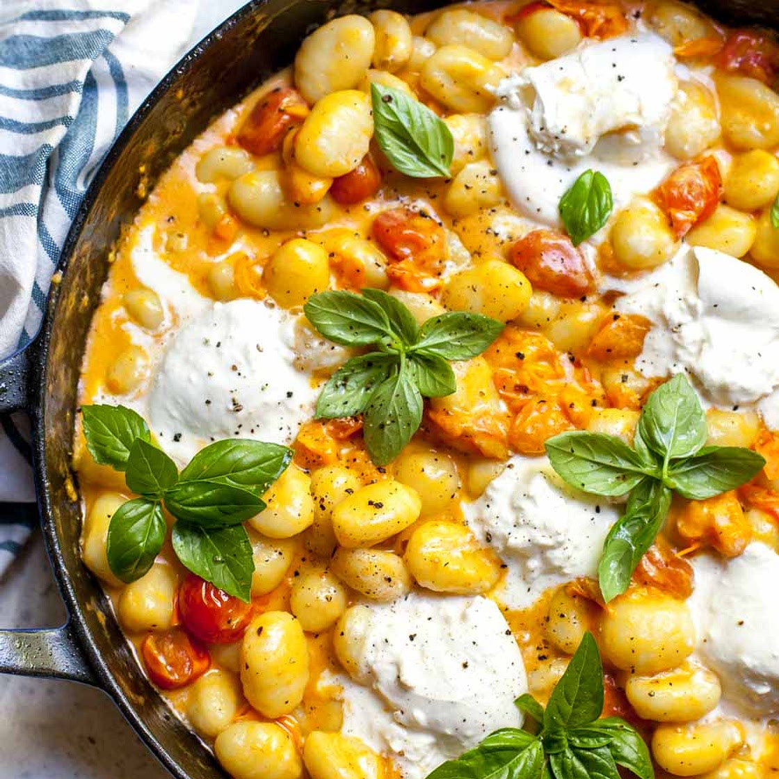 30 Minute Creamy Tomato Gnocchi with Burrata