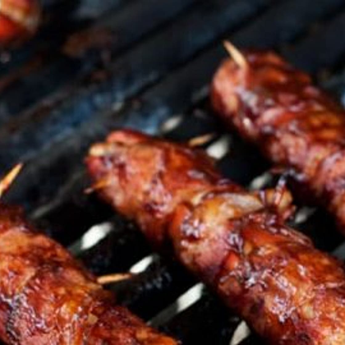 BBQ Bacon Wrapped Cheese Stuffed Hot Dogs