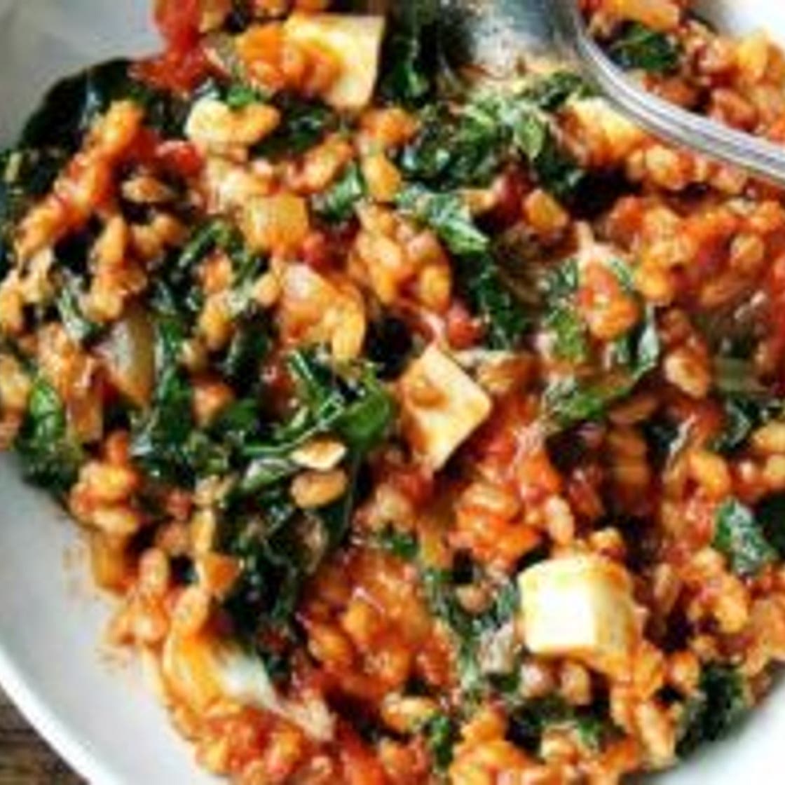 Farro Risotto with Kale and Feta