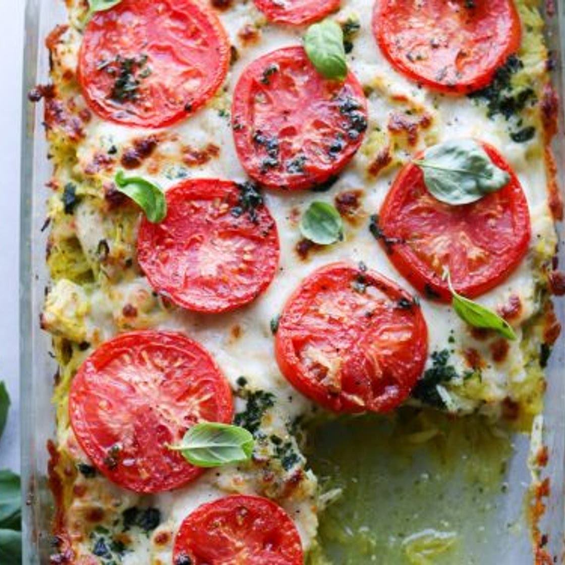 Pesto Chicken and Spaghetti Squash Bake (Low Carb, Gluten Free)