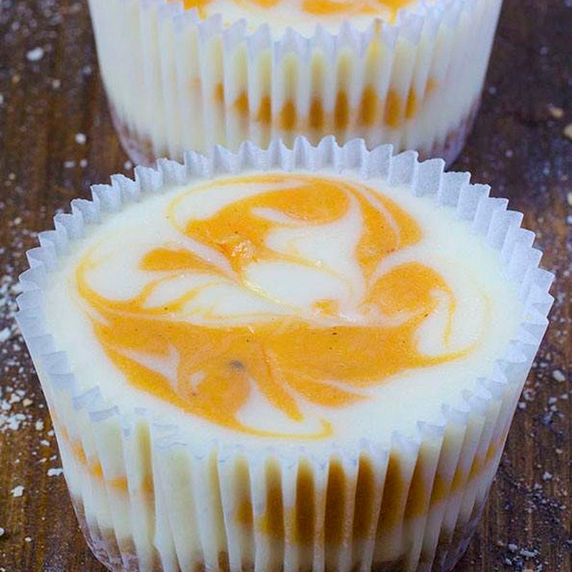 Mini Pumpkin Swirled Cheesecakes