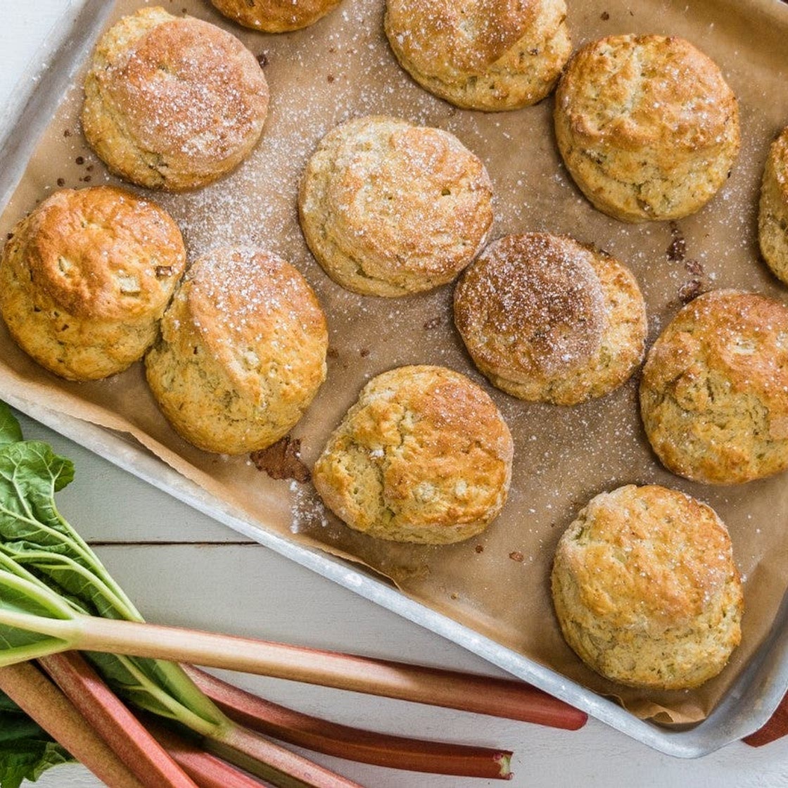 Rhubarb and stem ginger scones