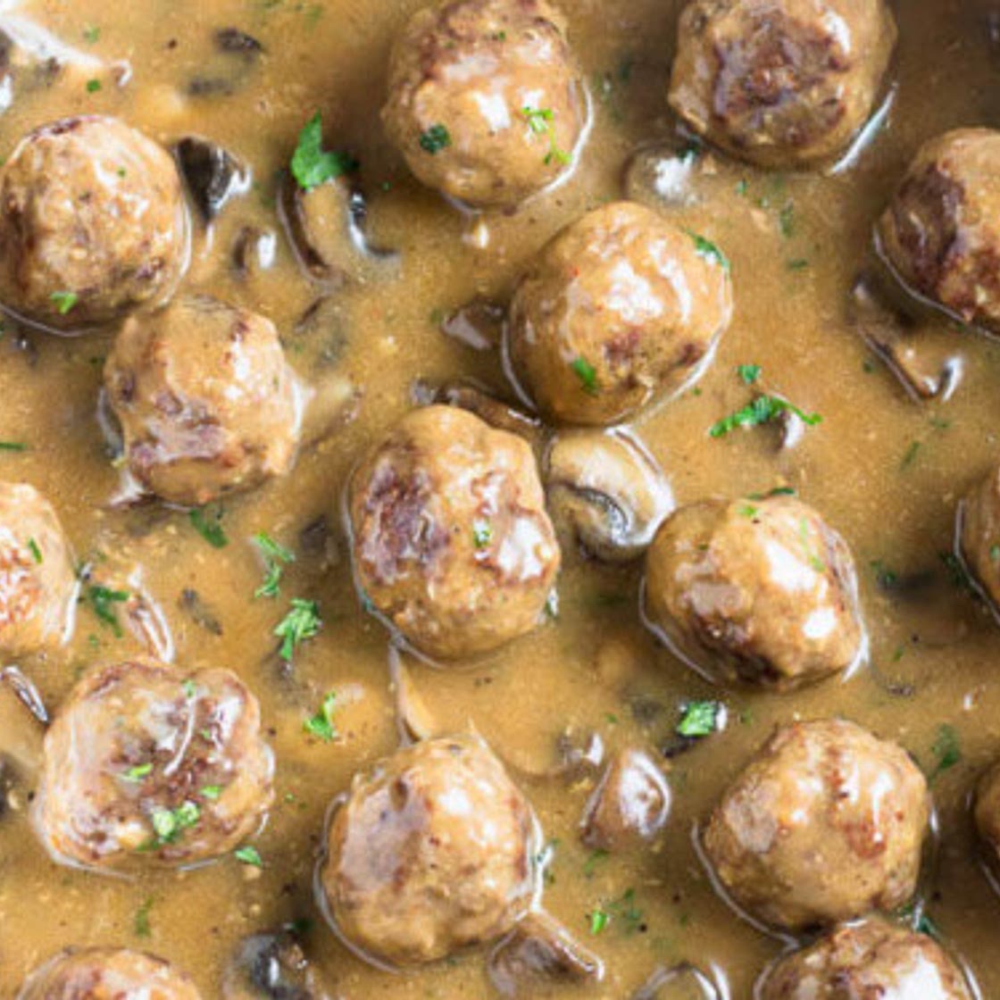 Beef Meatballs in Mushroom Gravy