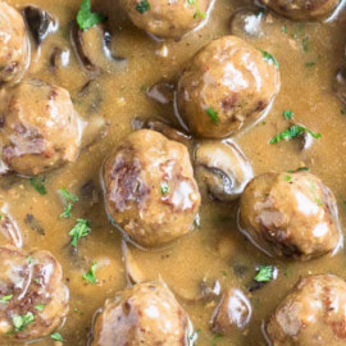 Beef Meatballs in Mushroom Gravy