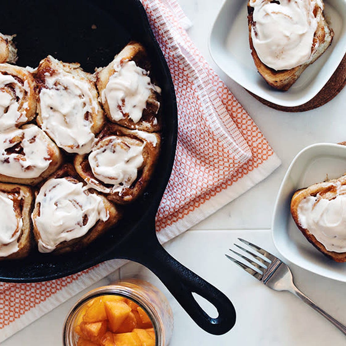 Vegan spiced whiskey peach cinnamon rolls 
