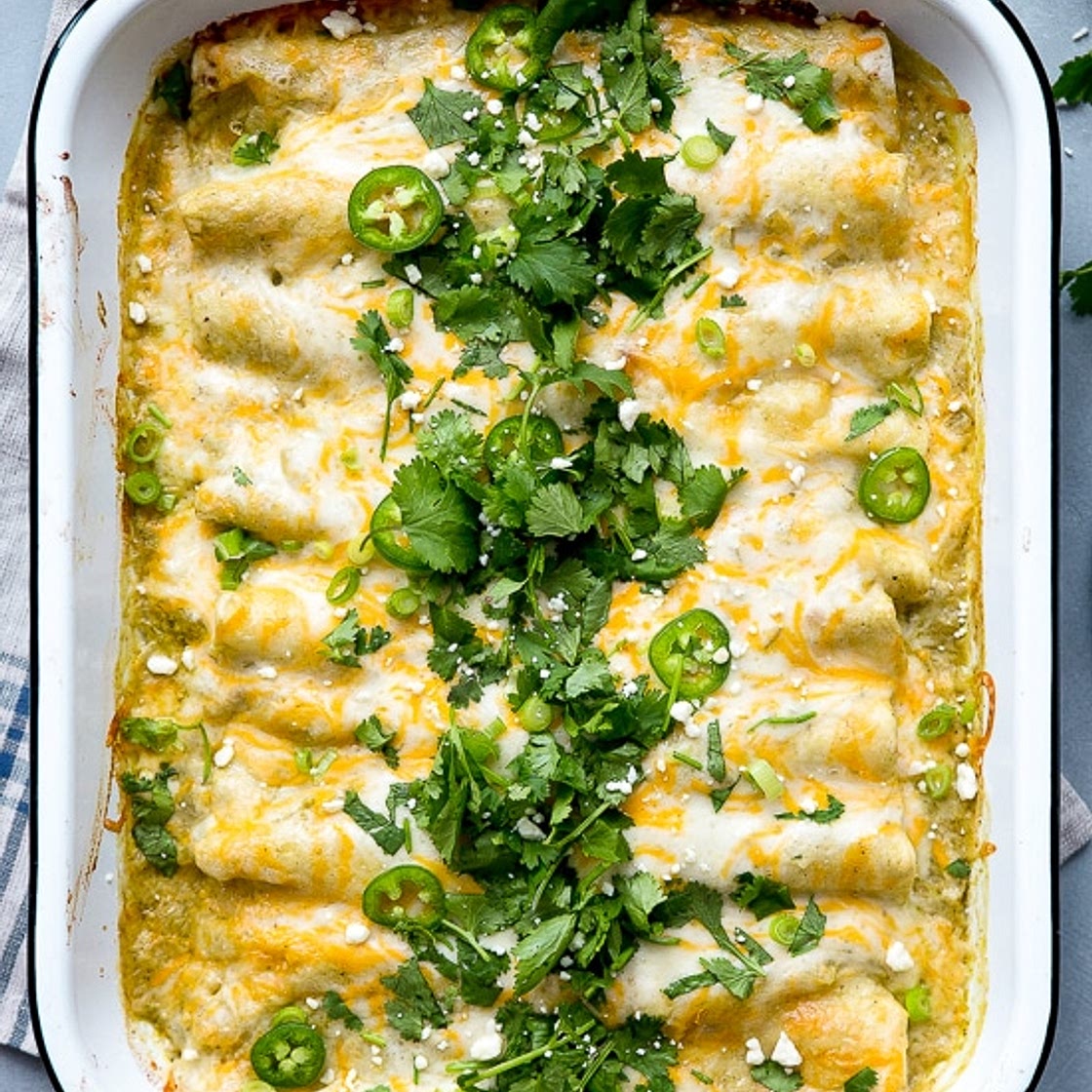 Chicken and White Bean Enchiladas with Creamy Salsa Verde