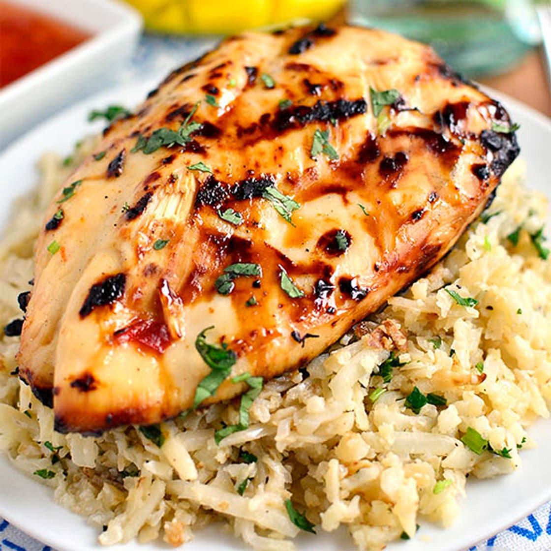 Sweet Chili Coconut-Lime Grilled Chicken with Coconut-Lime Cauliflower Rice