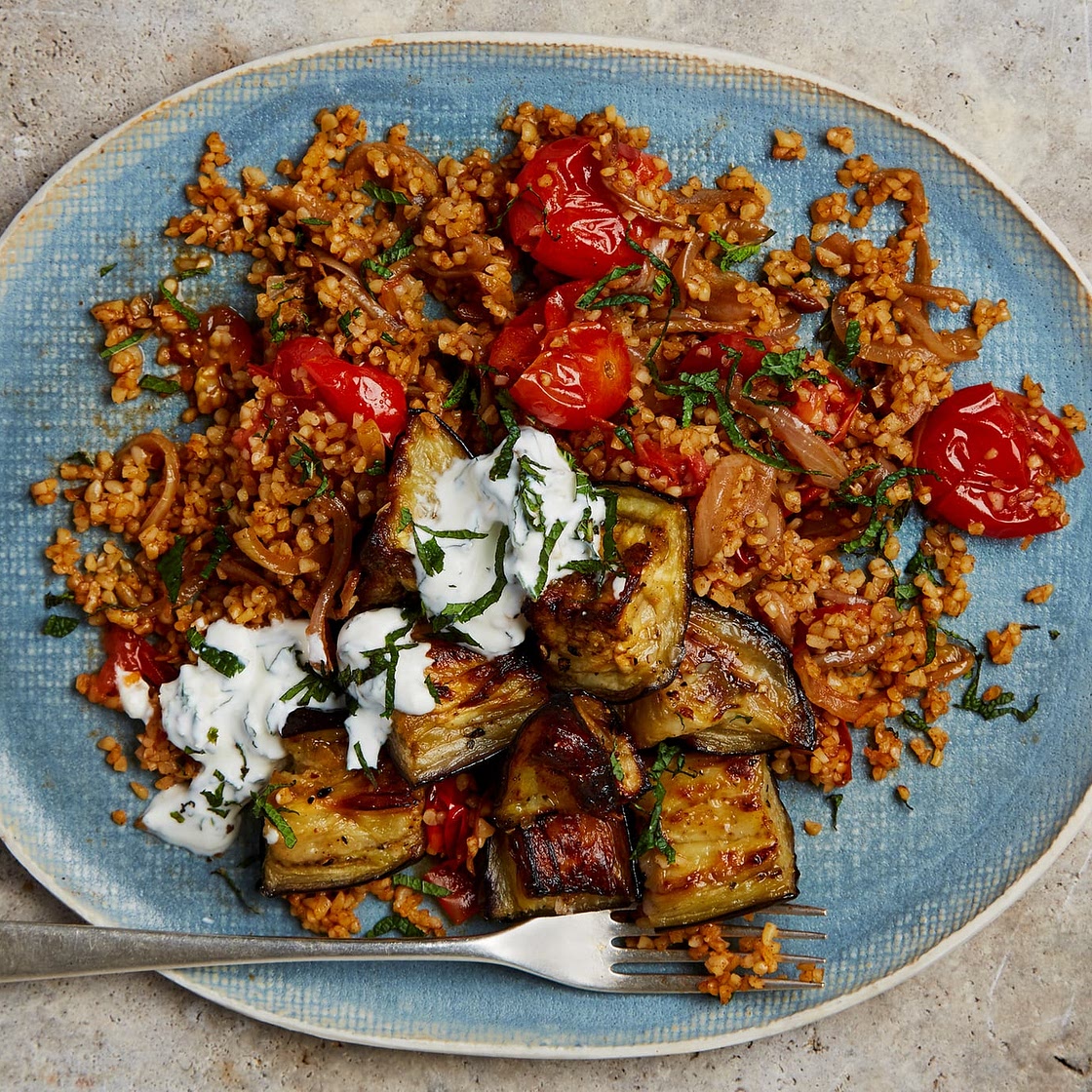 Recipe: Yotam Ottolenghi’s Bulgur with tomato, aubergine and preserved lemon yoghurt - ridgesong at road one