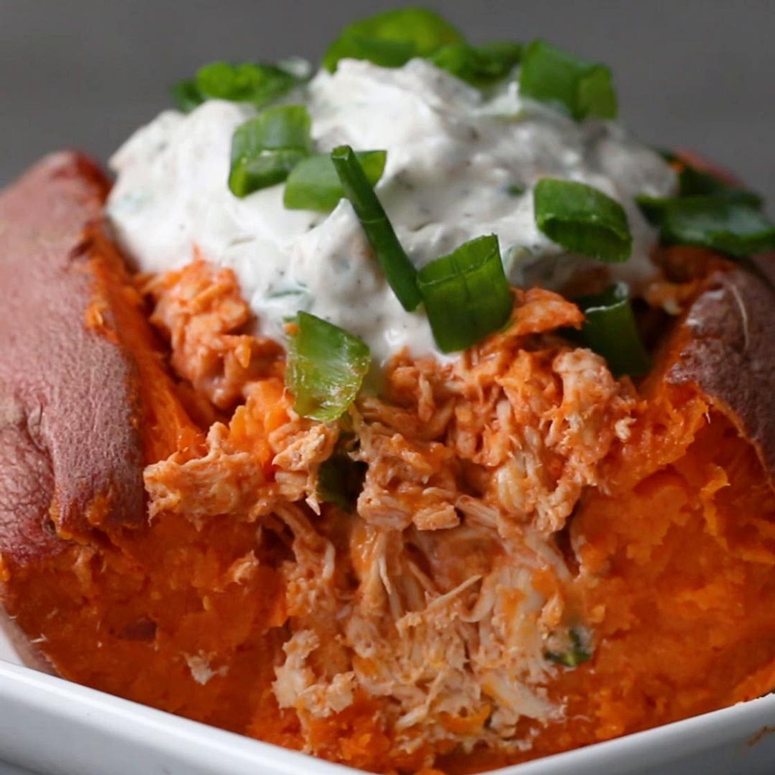 Buffalo Chicken-Stuffed Sweet Potato Recipe by Tasty
