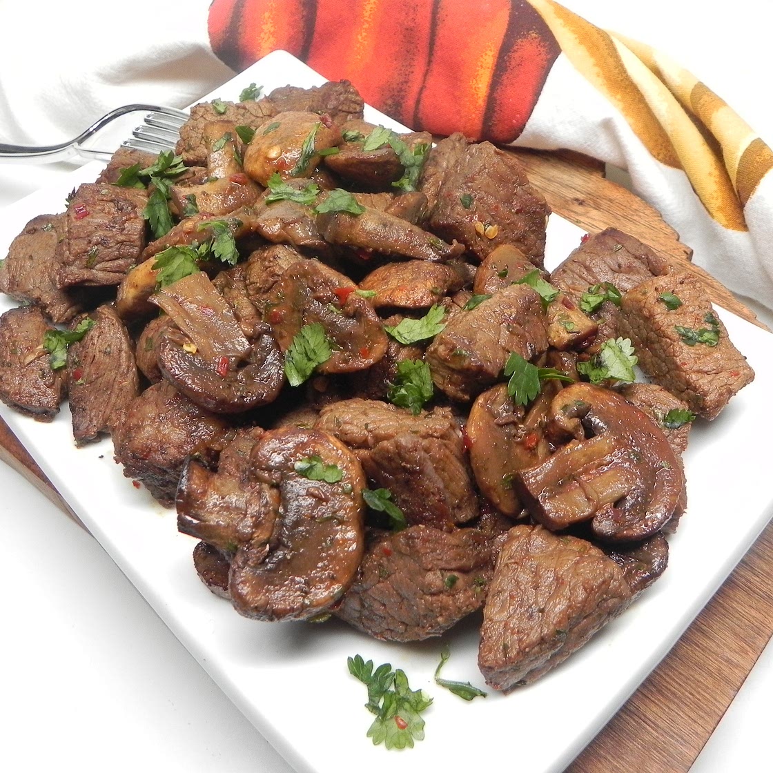 Air Fryer Steak and Mushrooms