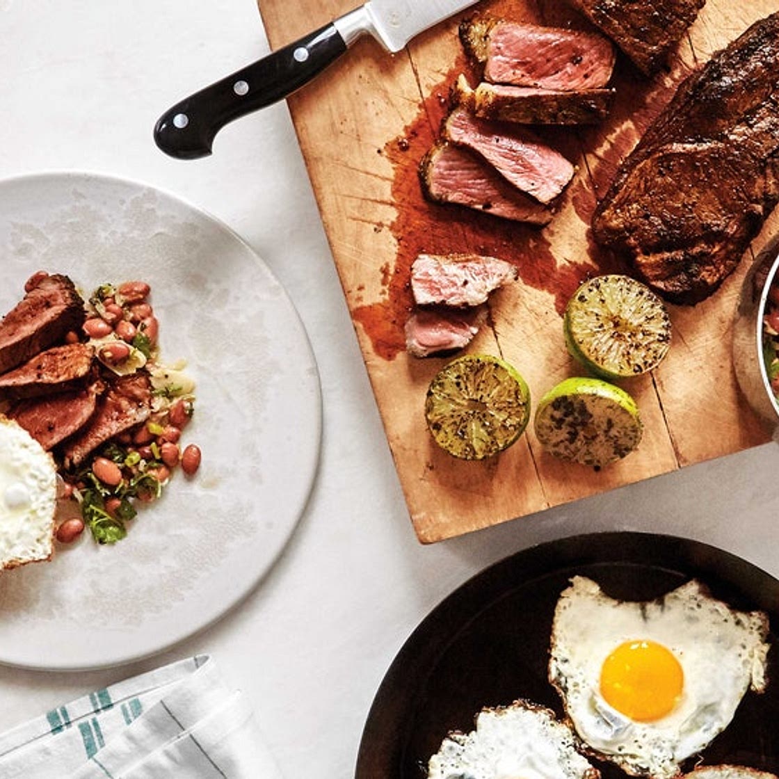 Steak and Eggs with Saucy Beans