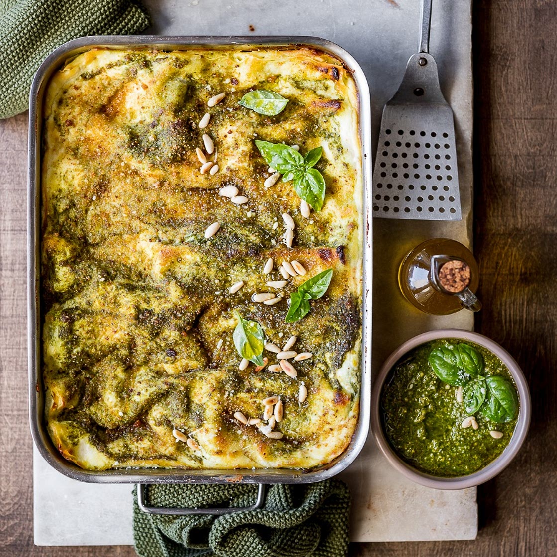 Basil pesto and ricotta lasagna