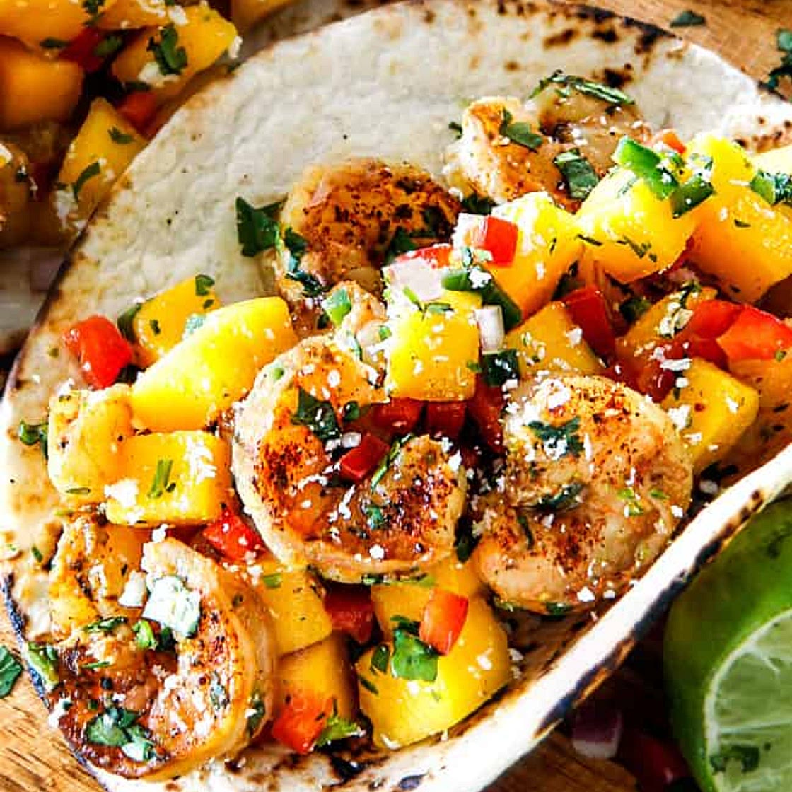 Cilantro Lime Shrimp Tacos with Mango Salsa