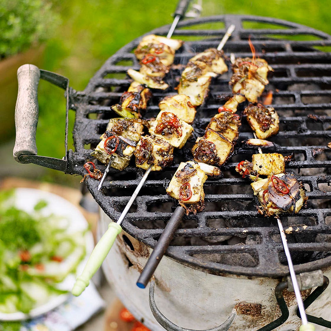 Salt & pepper tofu skewers