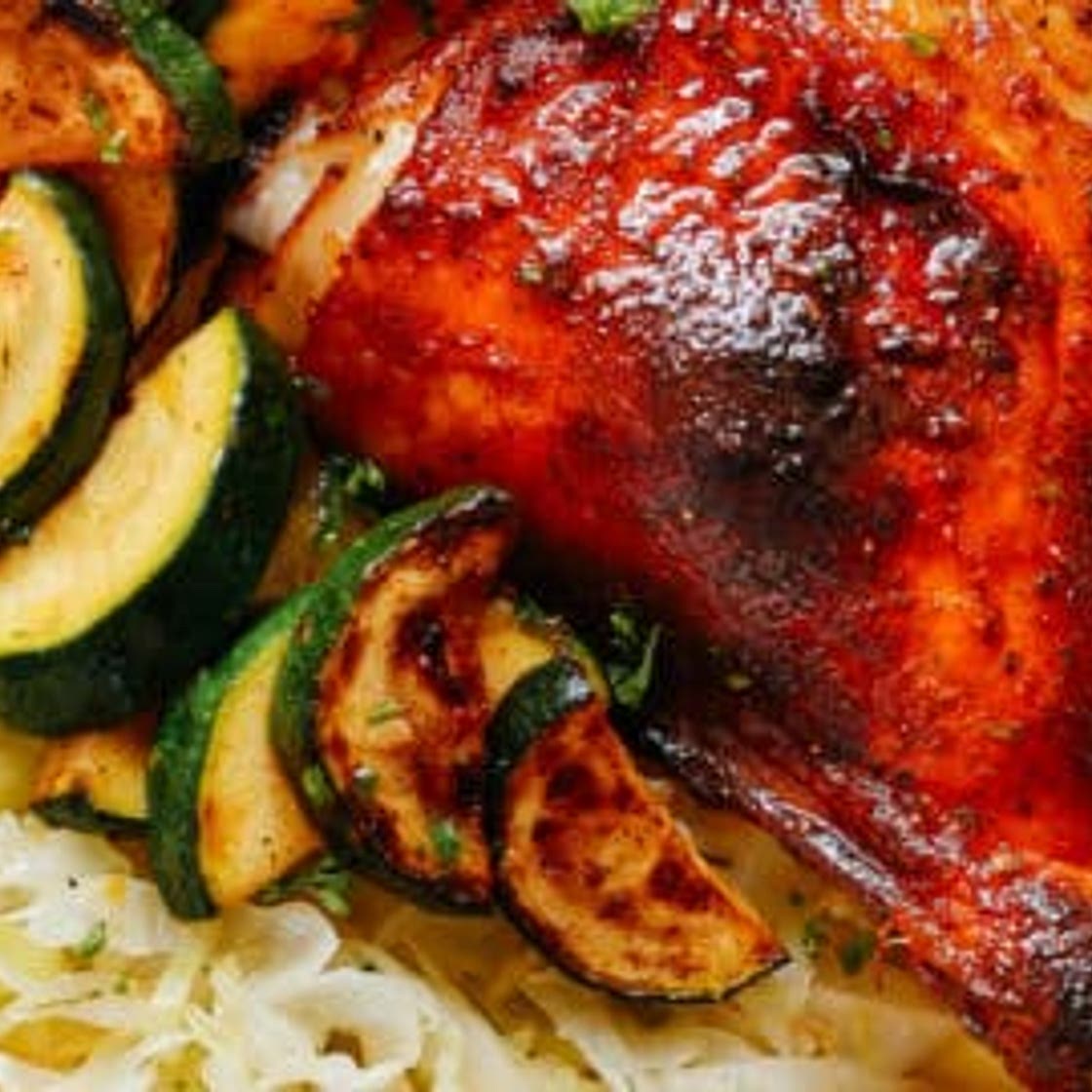 Spicy Chicken with Sautéed Cabbage and Zucchini Bowls
