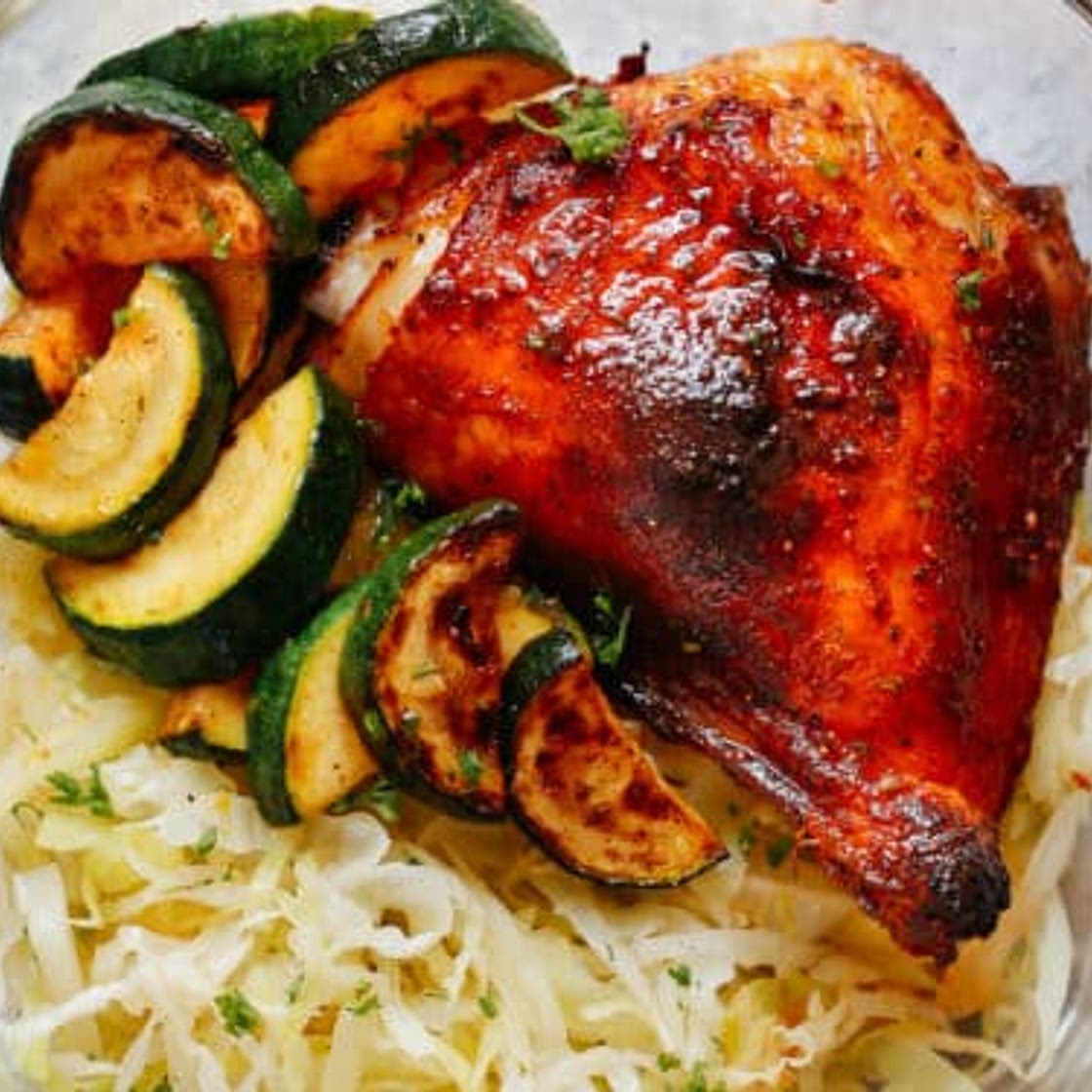 Spicy Chicken with Sautéed Cabbage and Zucchini Bowls