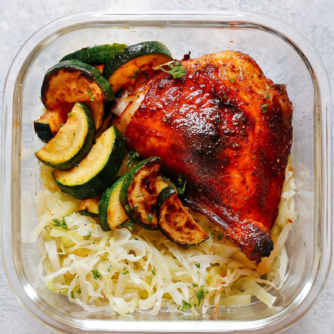 Spicy Chicken with Sautéed Cabbage and Zucchini Bowls