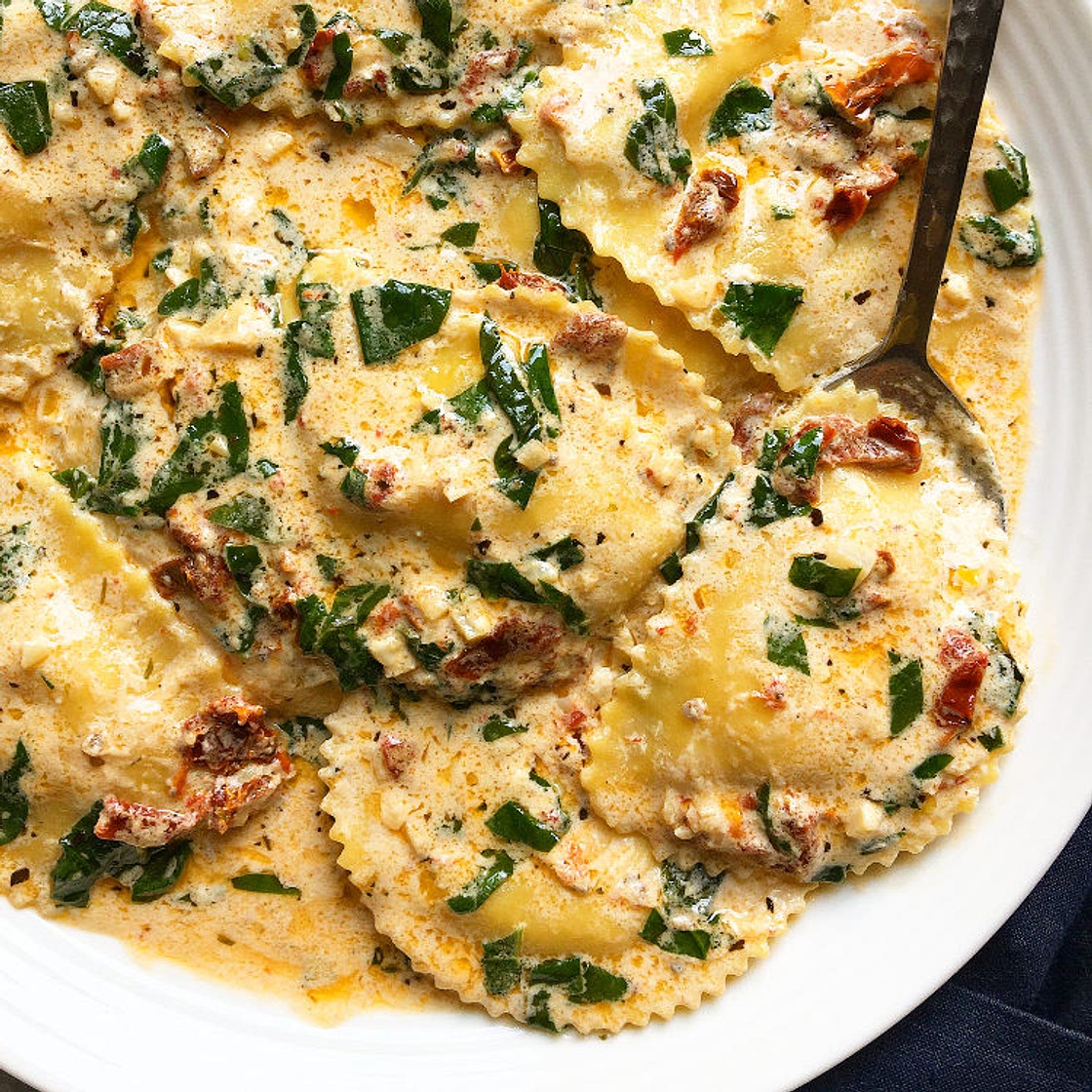 Creamy Sun-dried Tomato and Spinach Ravioli