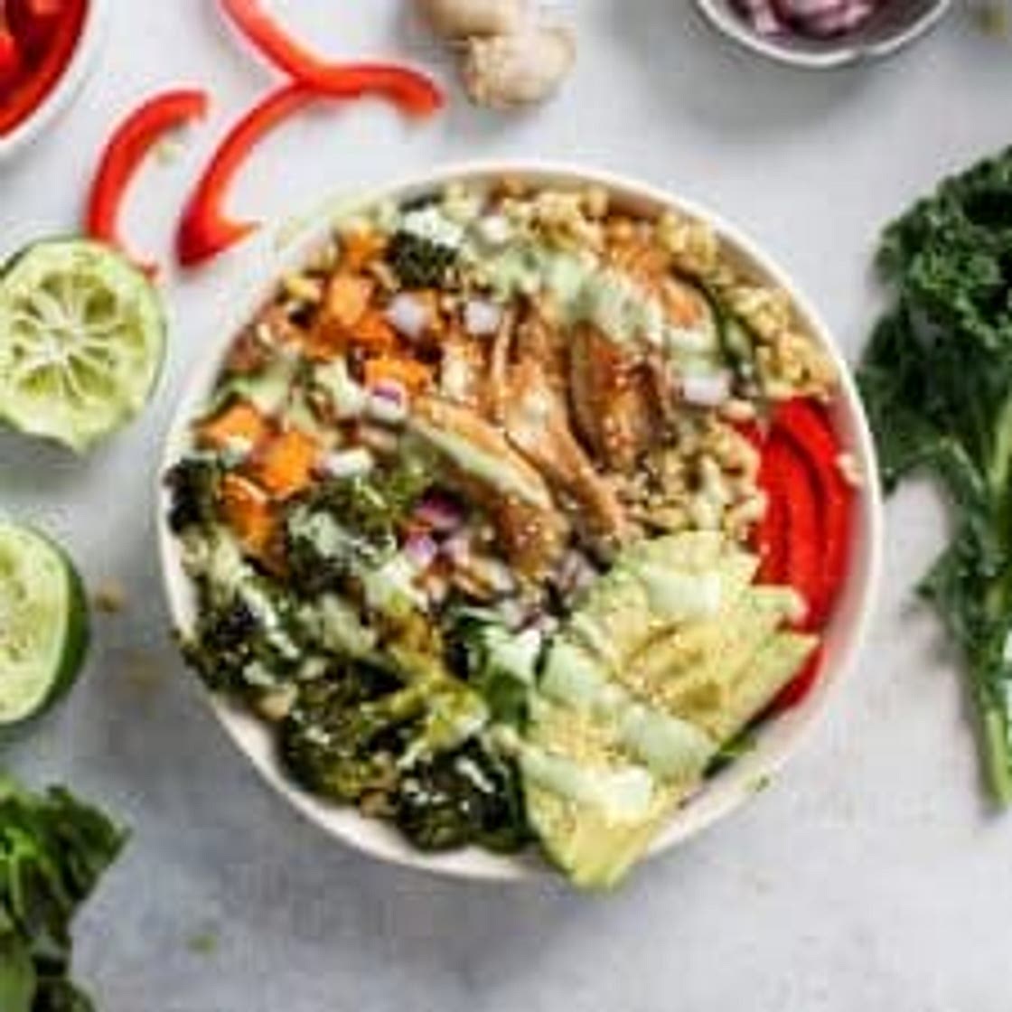 Ginger Chicken Power Bowls with Creamy Lime Dressing