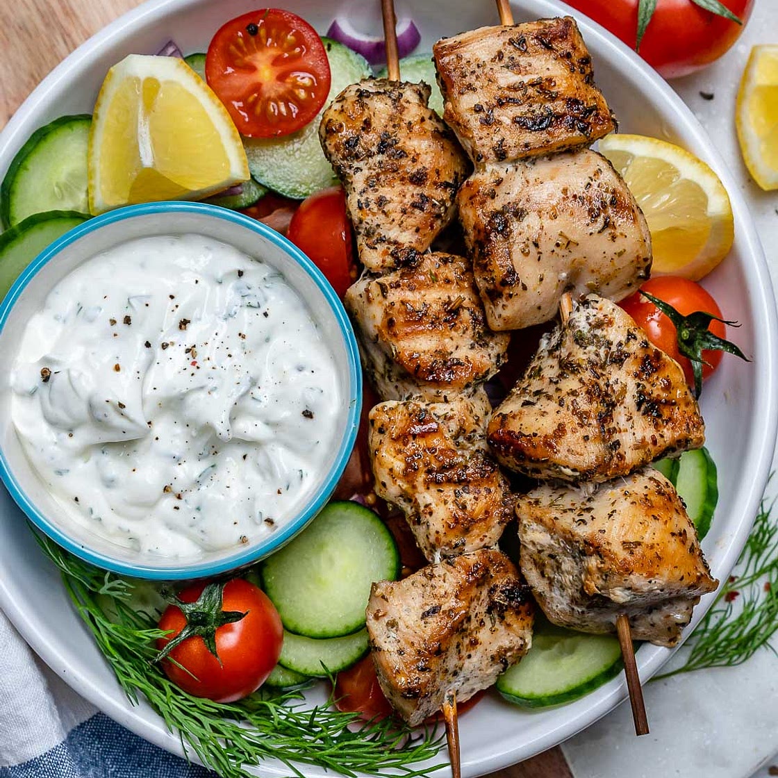Grilled Chicken Skewers + Homemade Tzatziki