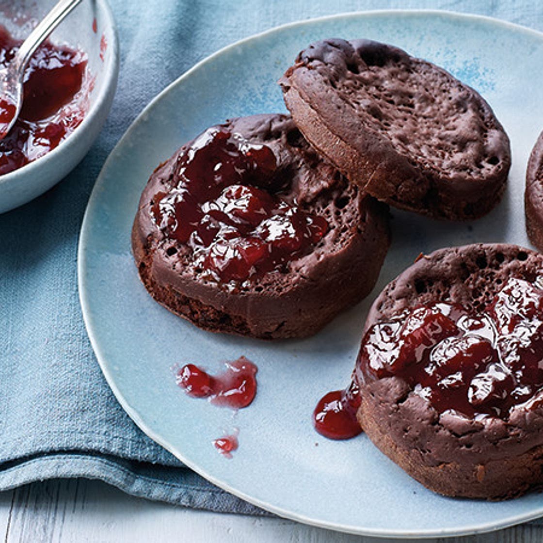 Chocolate Crumpets with Black Cherry Jam