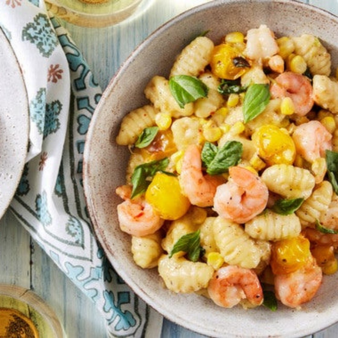 Shrimp & Fresh Gnocchi with Corn, Basil, & Cherry Tomatoes