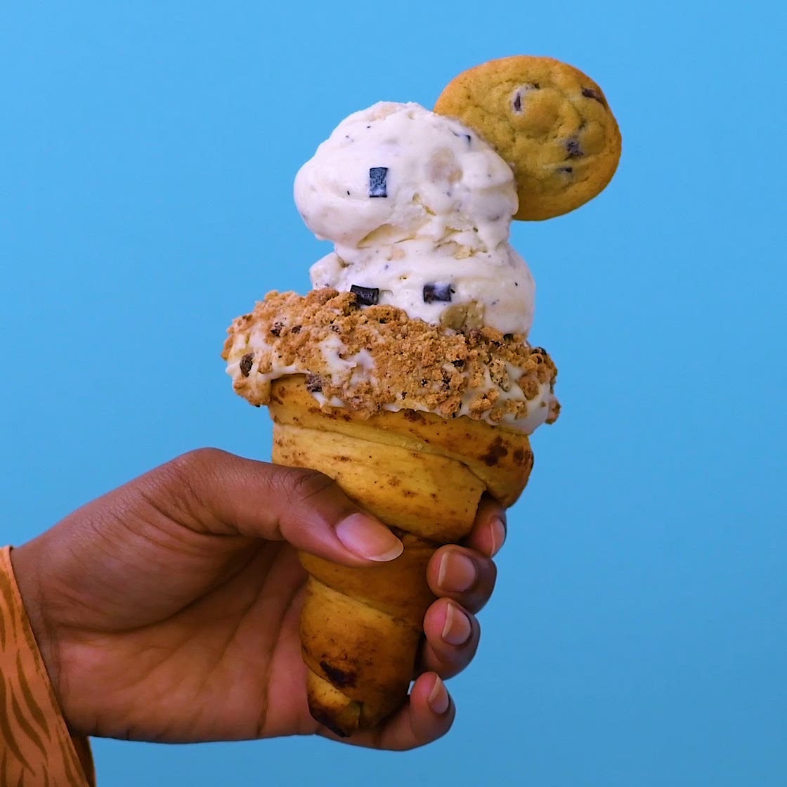 Chocolate Chip Cinnamon Roll Ice Cream Cone
